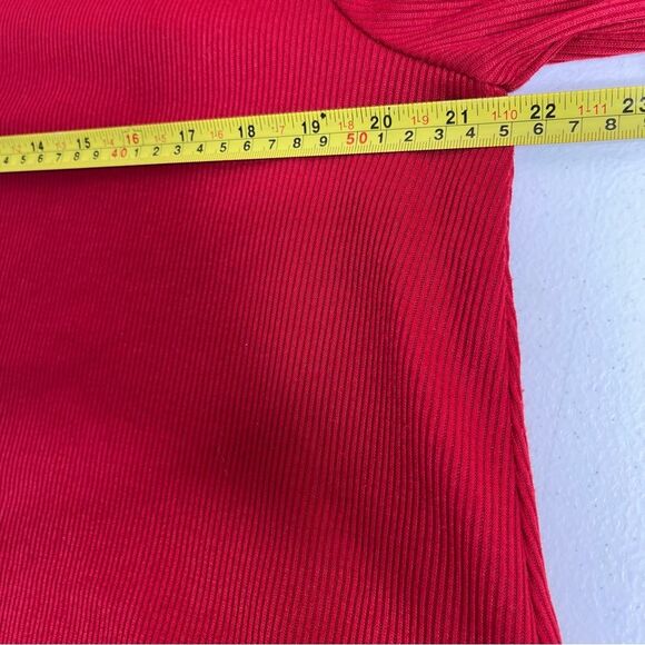 CL Shang Collection Red Rib Knit Chiffon Bow Back Ruffle Tiered Dress Women XL - Picture 11 of 14